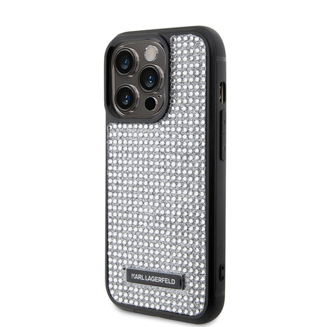 Karl Lagerfeld Karl Lagerfeld iPhone 15 Pro Back cover case - Rhinestone with Logo Metal Plate Case - Black