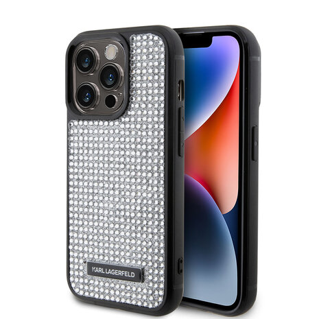 Karl Lagerfeld Karl Lagerfeld iPhone 15 Pro Back cover case - Rhinestone with Logo Metal Plate Case - Black