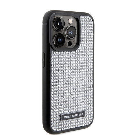 Karl Lagerfeld Karl Lagerfeld iPhone 15 Pro Back cover case - Rhinestone with Logo Metal Plate Case - Black