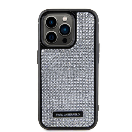 Karl Lagerfeld Karl Lagerfeld iPhone 15 Pro Back cover case - Rhinestone with Logo Metal Plate Case - Black