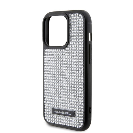 Karl Lagerfeld Karl Lagerfeld iPhone 15 Pro Back cover case - Rhinestone with Logo Metal Plate Case - Black