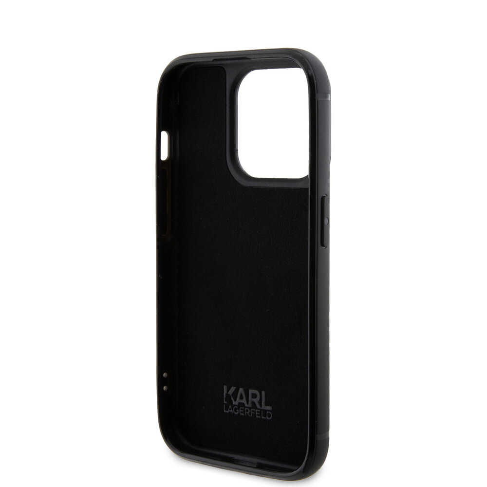 Karl Lagerfeld Karl Lagerfeld iPhone 15 Pro Back cover case - Rhinestone with Logo Metal Plate Case - Black