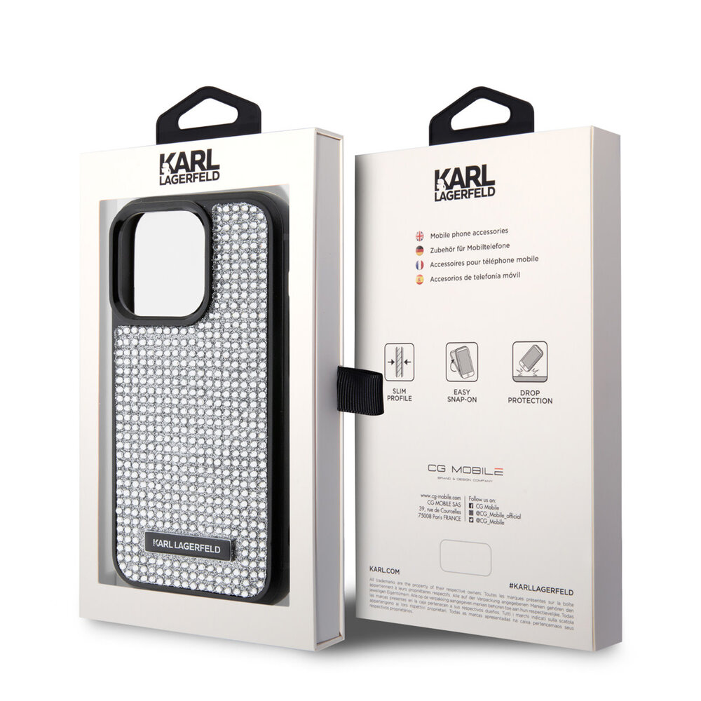 Karl Lagerfeld Karl Lagerfeld iPhone 15 Pro Back cover case - Rhinestone with Logo Metal Plate Case - Black