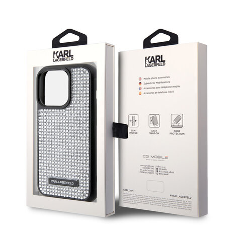 Karl Lagerfeld Karl Lagerfeld iPhone 15 Pro Back cover case - Rhinestone with Logo Metal Plate Case - Black