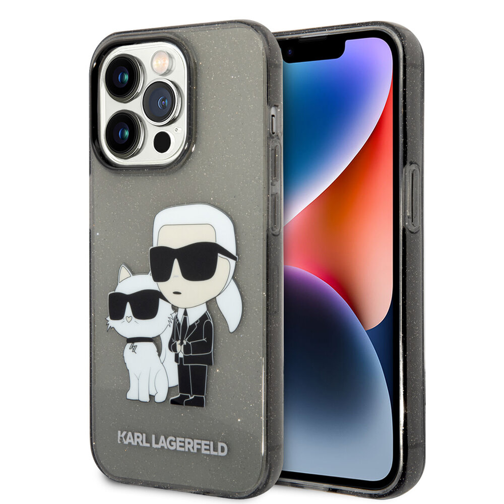 Karl Lagerfeld Karl Lagerfeld iPhone 15 Pro Back cover case - IML Glitter NFT Karl & Choupette Hard Case - Black