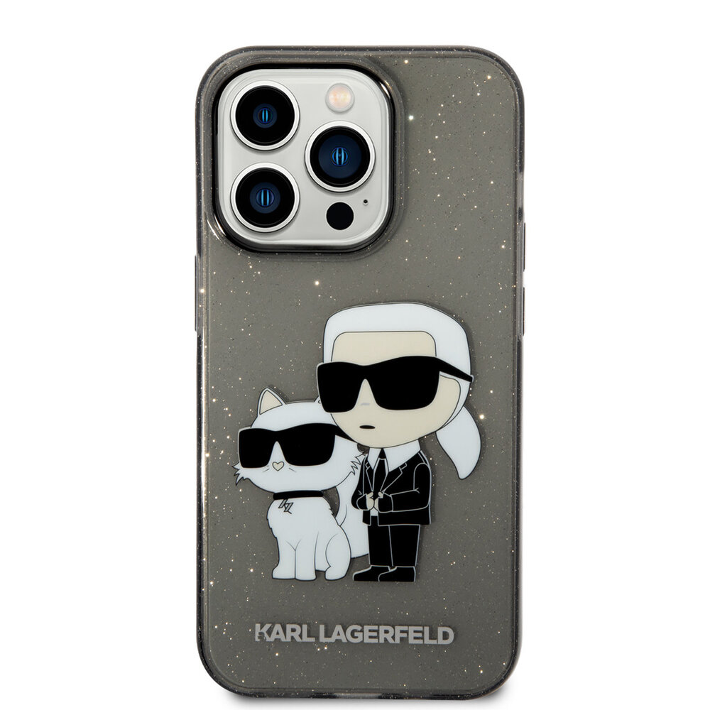 Karl Lagerfeld Karl Lagerfeld iPhone 15 Pro Back cover case - IML Glitter NFT Karl & Choupette Hard Case - Black