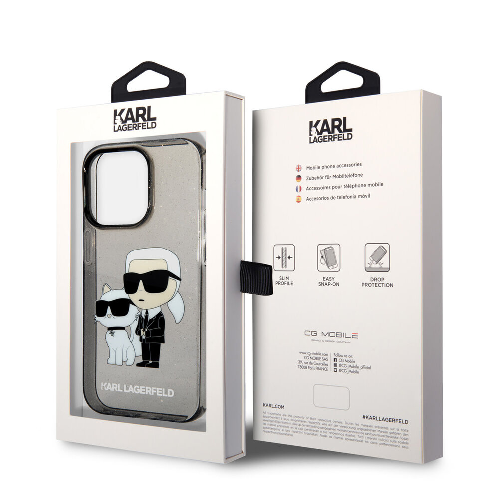 Karl Lagerfeld Karl Lagerfeld iPhone 15 Pro Back cover case - IML Glitter NFT Karl & Choupette Hard Case - Black