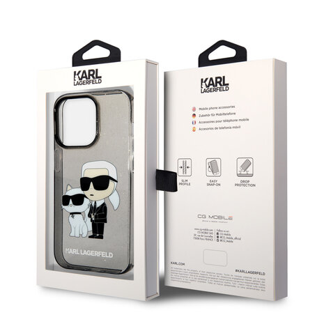 Karl Lagerfeld Karl Lagerfeld iPhone 15 Pro Backcover hoesje - IML Glitter NFT Karl & Choupette Hard Case - Zwart Karl Lagerfeld Karl Lagerfeld iPhone 15 Pro Backcover hoesje - IML Glitter NFT Karl & Choupette Hard Case - Zwart