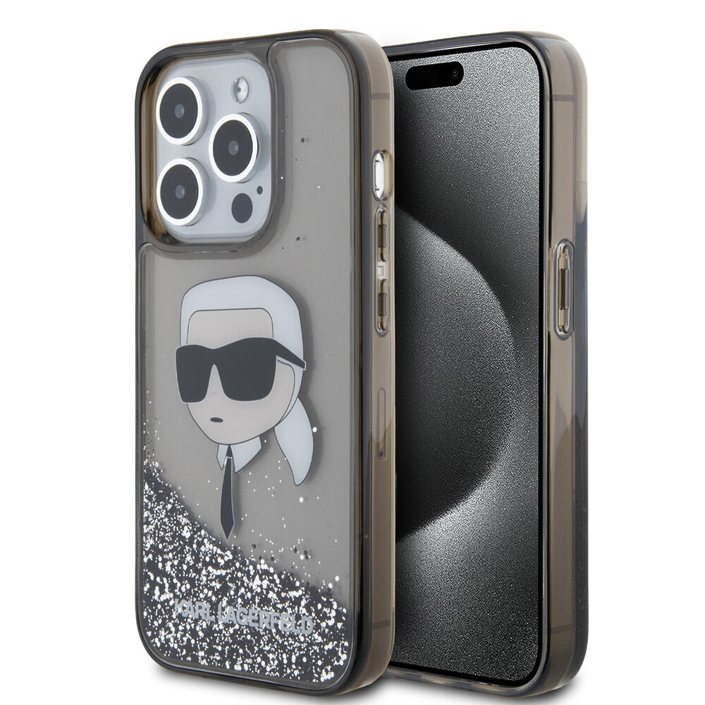 Karl Lagerfeld Karl Lagerfeld iPhone 15 Pro Back cover case - Liquid Glitter Case with NFT Karl Head - Black