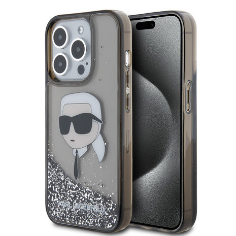 Karl Lagerfeld Karl Lagerfeld iPhone 15 Pro Back cover case - Liquid Glitter Case with NFT Karl Head - Black