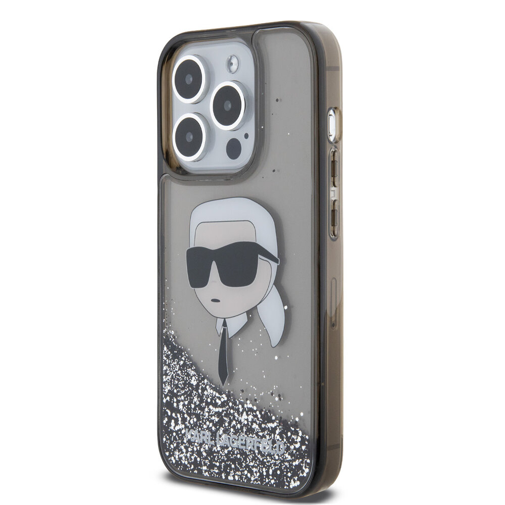 Karl Lagerfeld Karl Lagerfeld iPhone 15 Pro Backcover hoesje - Liquid Glitter Case with NFT Karl Head - Zwart Karl Lagerfeld Karl Lagerfeld iPhone 15 Pro Backcover hoesje - Liquid Glitter Case with NFT Karl Head - Zwart