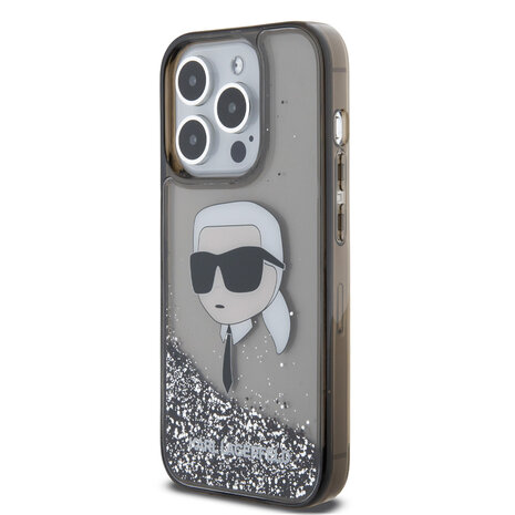 Karl Lagerfeld Karl Lagerfeld iPhone 15 Pro Back cover case - Liquid Glitter Case with NFT Karl Head - Black