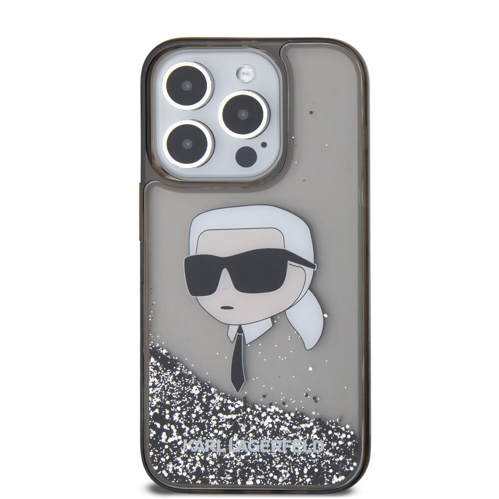 Karl Lagerfeld Karl Lagerfeld iPhone 15 Pro Back cover case - Liquid Glitter Case with NFT Karl Head - Black