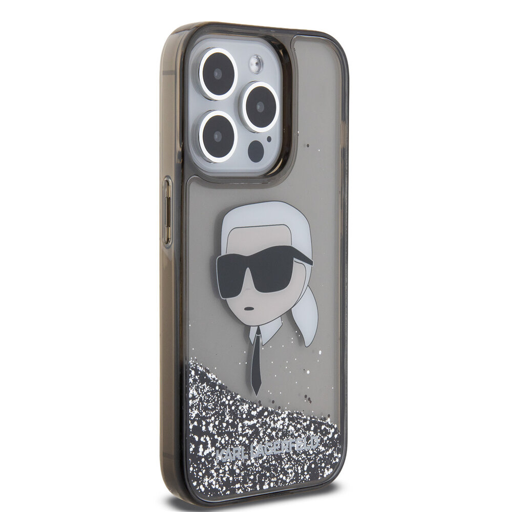 Karl Lagerfeld Karl Lagerfeld iPhone 15 Pro Backcover hoesje - Liquid Glitter Case with NFT Karl Head - Zwart Karl Lagerfeld Karl Lagerfeld iPhone 15 Pro Backcover hoesje - Liquid Glitter Case with NFT Karl Head - Zwart