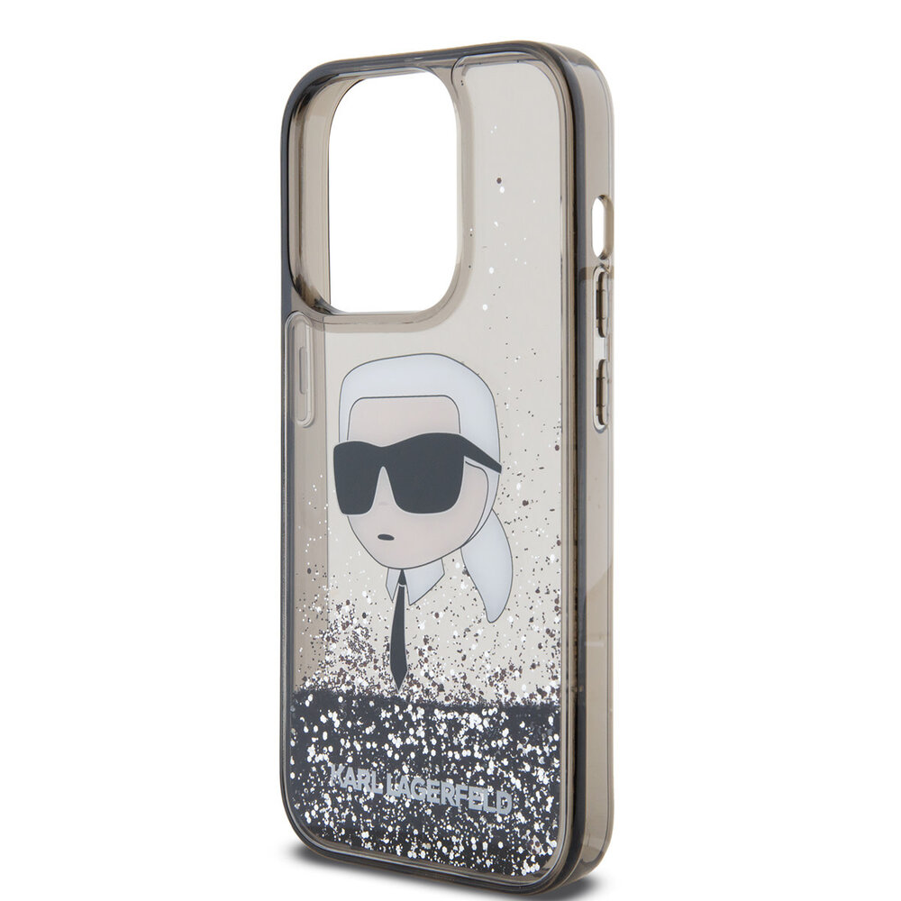 Karl Lagerfeld Karl Lagerfeld iPhone 15 Pro Back cover case - Liquid Glitter Case with NFT Karl Head - Black