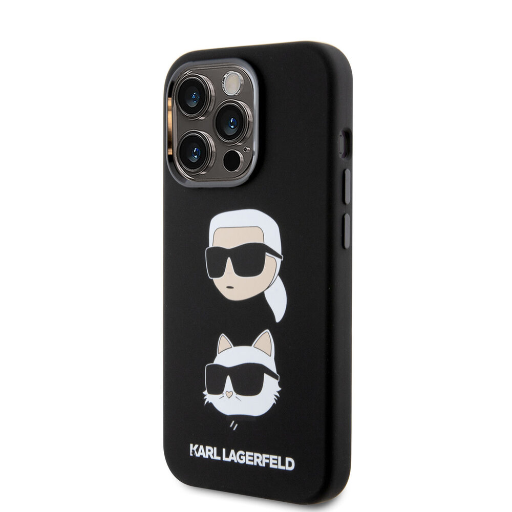 Karl Lagerfeld Karl Lagerfeld iPhone 15 Pro Backcover hoesje - Silicone Karl And Choupette Head - Zwart Karl Lagerfeld Karl Lagerfeld iPhone 15 Pro Backcover hoesje - Silicone Karl And Choupette Head - Zwart