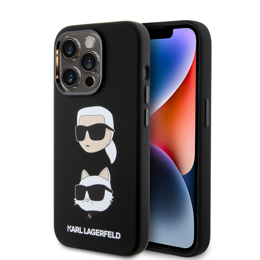 Karl Lagerfeld Karl Lagerfeld iPhone 15 Pro Backcover hoesje - Silicone Karl And Choupette Head - Zwart Karl Lagerfeld Karl Lagerfeld iPhone 15 Pro Backcover hoesje - Silicone Karl And Choupette Head - Zwart