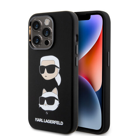 Karl Lagerfeld Karl Lagerfeld iPhone 15 Pro Back cover case - Silicone Karl And Choupette Head - Black