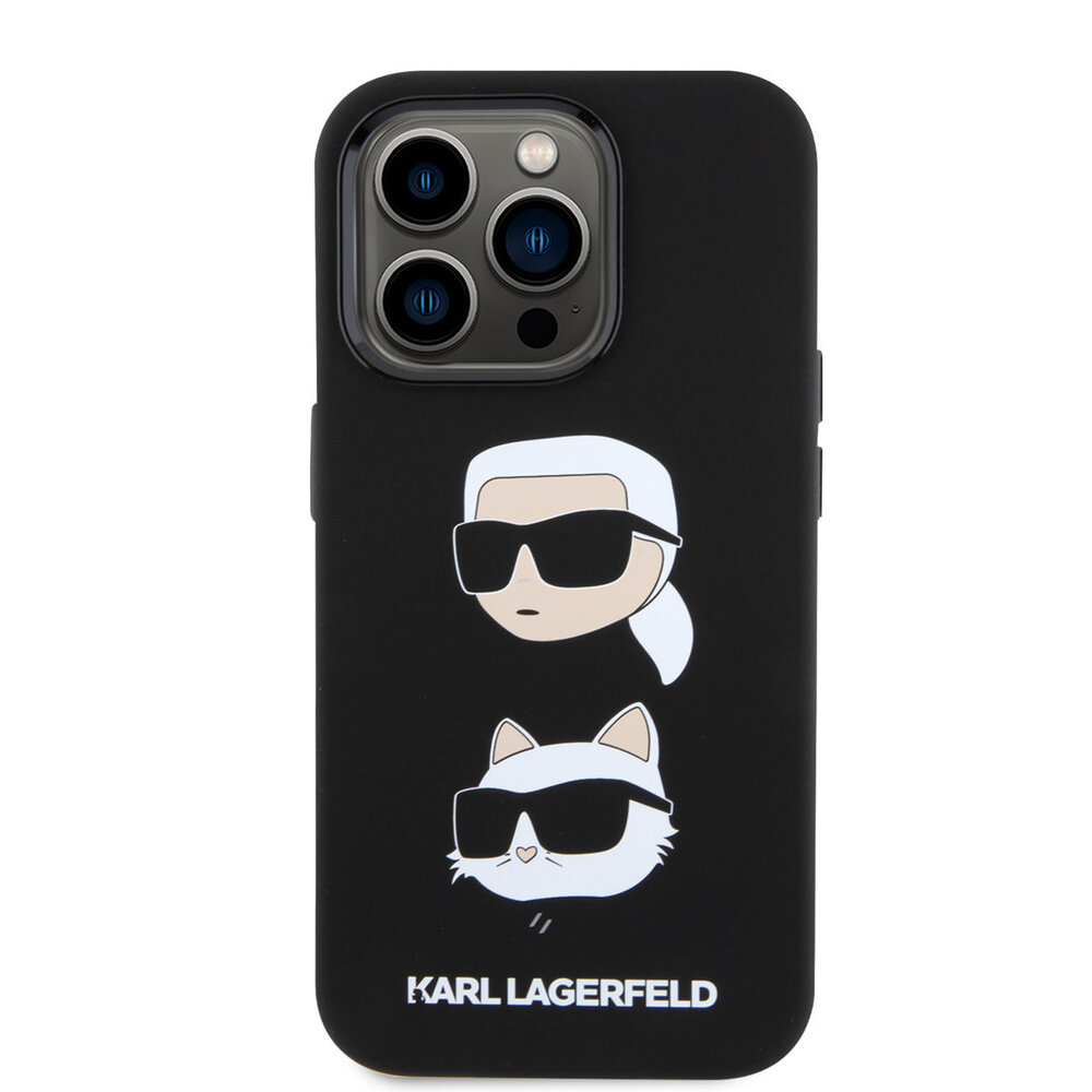 Karl Lagerfeld Karl Lagerfeld iPhone 15 Pro Back cover case - Silicone Karl And Choupette Head - Black