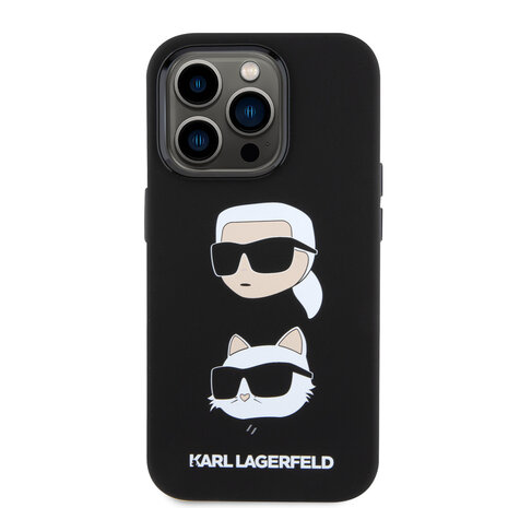 Karl Lagerfeld Karl Lagerfeld iPhone 15 Pro Back cover case - Silicone Karl And Choupette Head - Black