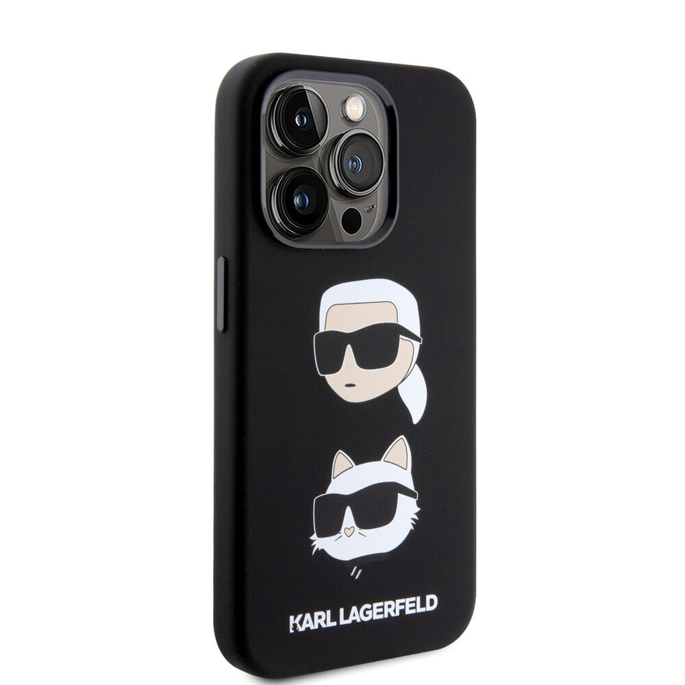 Karl Lagerfeld Karl Lagerfeld iPhone 15 Pro Backcover hoesje - Silicone Karl And Choupette Head - Zwart Karl Lagerfeld Karl Lagerfeld iPhone 15 Pro Backcover hoesje - Silicone Karl And Choupette Head - Zwart