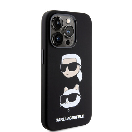 Karl Lagerfeld Karl Lagerfeld iPhone 15 Pro Backcover hoesje - Silicone Karl And Choupette Head - Zwart Karl Lagerfeld Karl Lagerfeld iPhone 15 Pro Backcover hoesje - Silicone Karl And Choupette Head - Zwart