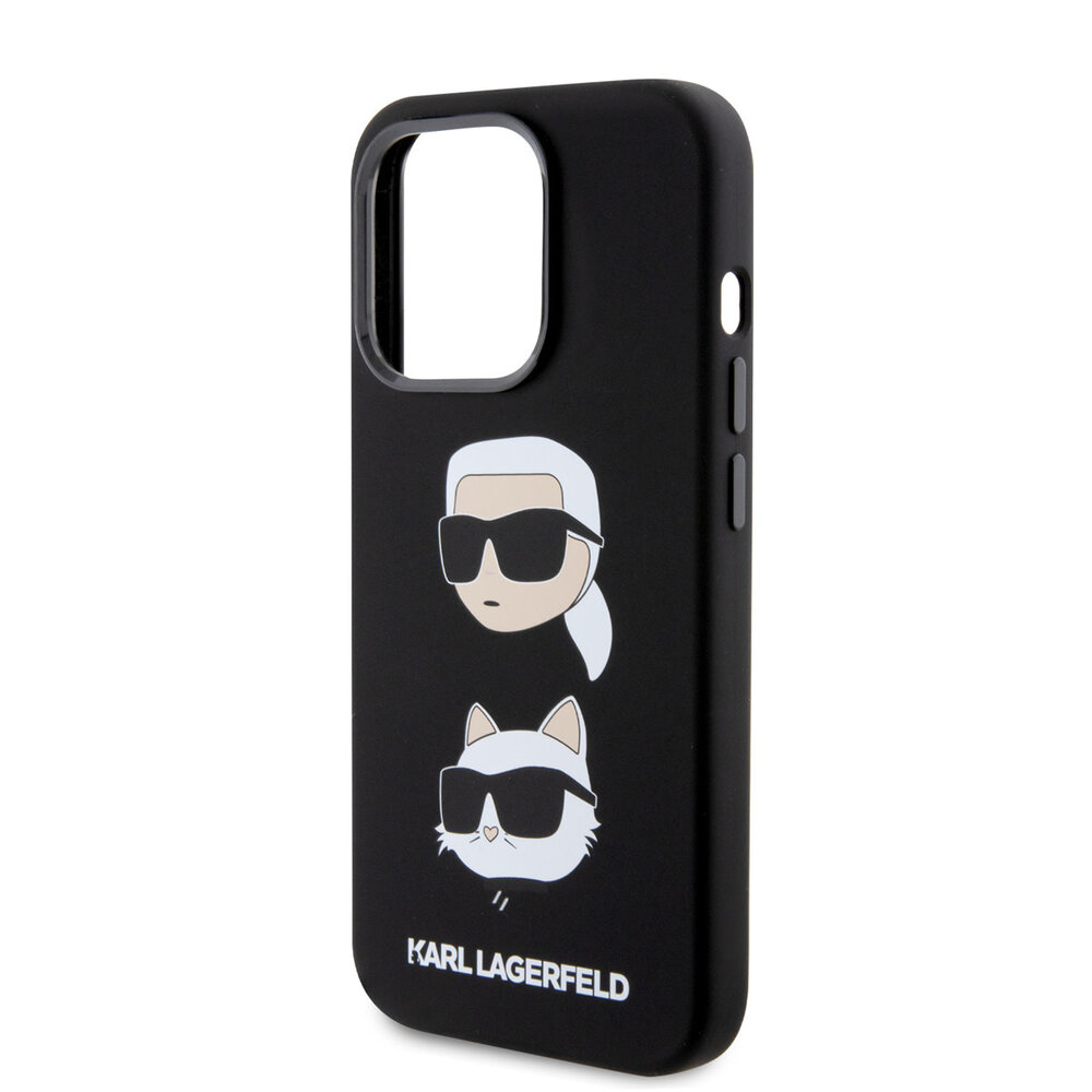 Karl Lagerfeld Karl Lagerfeld iPhone 15 Pro Back cover case - Silicone Karl And Choupette Head - Black