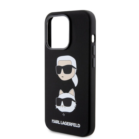 Karl Lagerfeld Karl Lagerfeld iPhone 15 Pro Back cover case - Silicone Karl And Choupette Head - Black