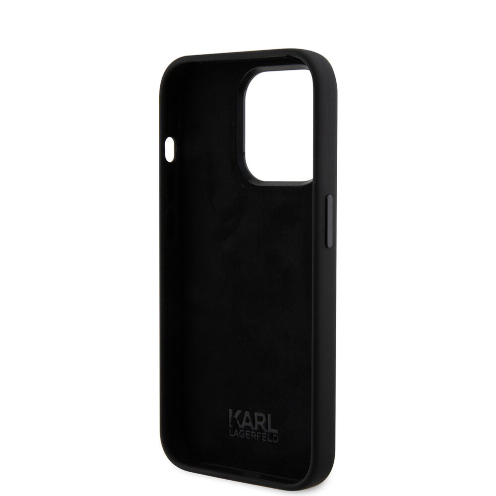 Karl Lagerfeld Karl Lagerfeld iPhone 15 Pro Backcover hoesje - Silicone Karl And Choupette Head - Zwart Karl Lagerfeld Karl Lagerfeld iPhone 15 Pro Backcover hoesje - Silicone Karl And Choupette Head - Zwart