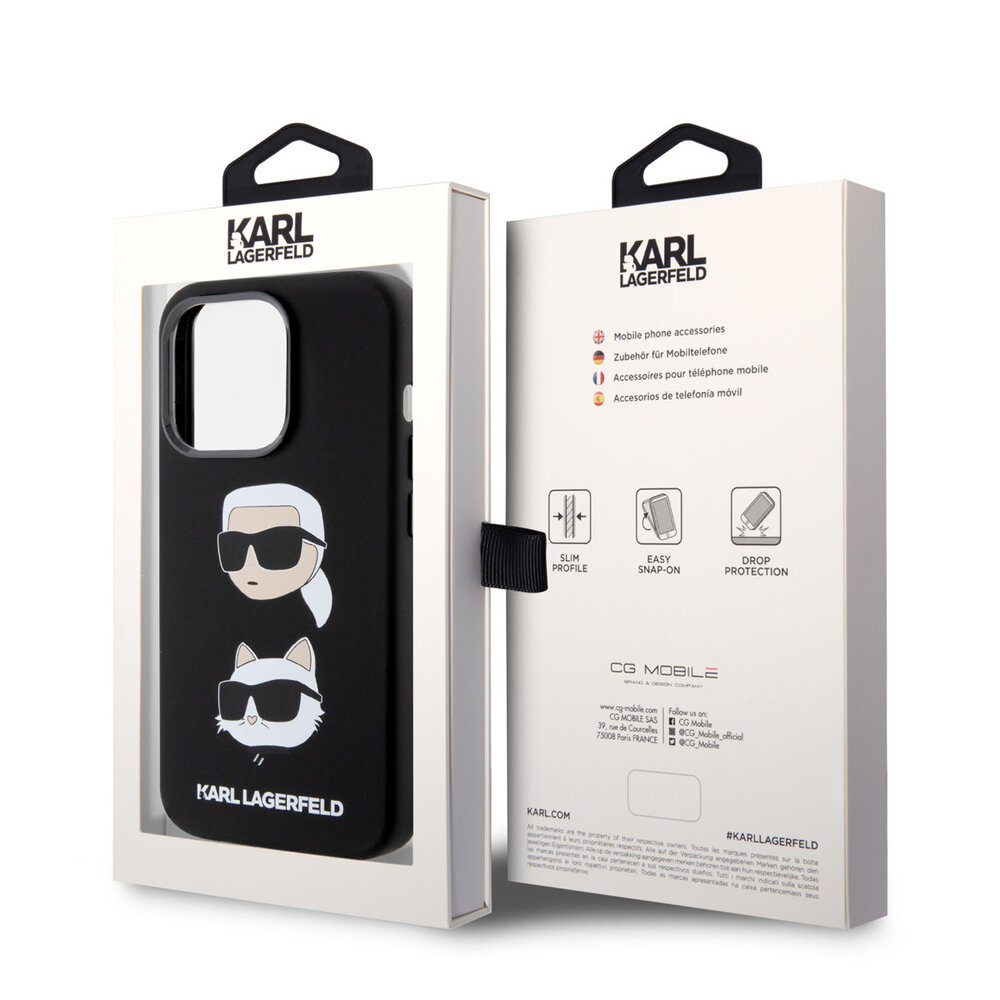 Karl Lagerfeld Karl Lagerfeld iPhone 15 Pro Back cover case - Silicone Karl And Choupette Head - Black