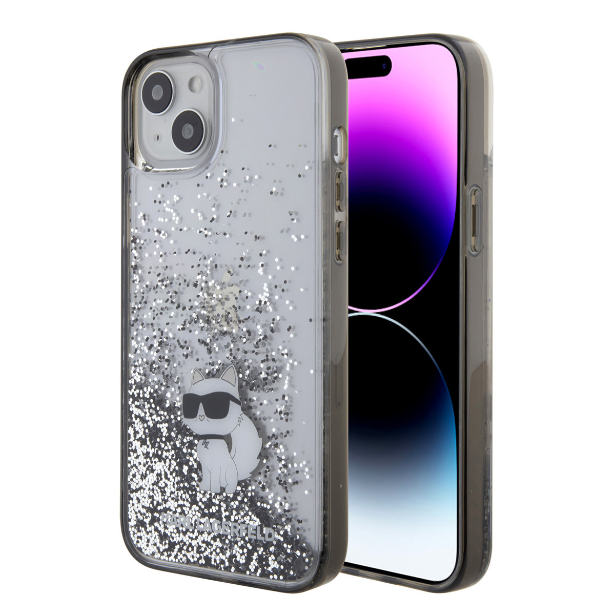 Karl Lagerfeld Karl Lagerfeld iPhone 15 Plus Cases Backcover hoesje - transparent hardcase Liquid Glitter Choupette - Transparant