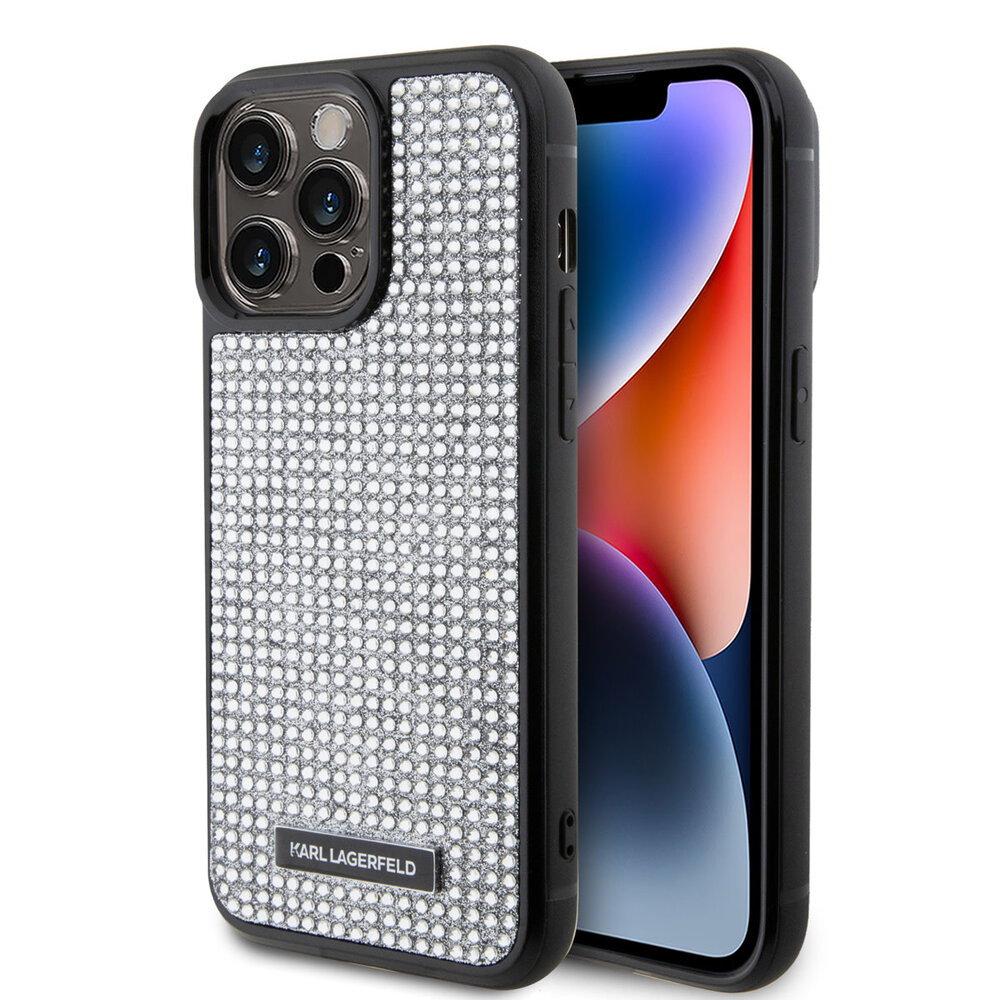 Karl Lagerfeld Karl Lagerfeld iPhone 15 Pro Max Backcover hoesje - Rhinestone with Logo Metal Plate Case - Zwart Karl Lagerfeld Karl Lagerfeld iPhone 15 Pro Max Backcover hoesje - Rhinestone with Logo Metal Plate Case - Zwart