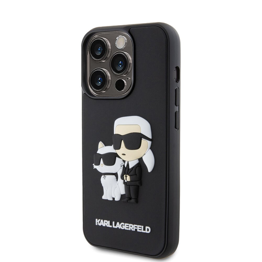 Karl Lagerfeld Karl Lagerfeld iPhone 15 Pro Back cover case - Rubber Karl and Choupette Case - Black