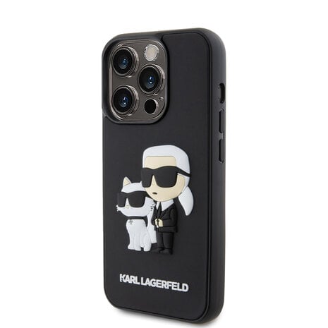 Karl Lagerfeld Karl Lagerfeld iPhone 15 Pro Back cover case - Rubber Karl and Choupette Case - Black