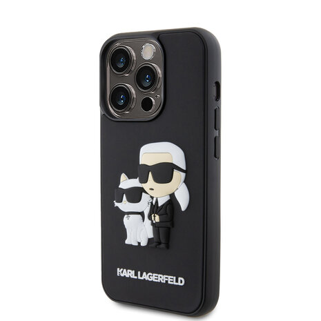 Karl Lagerfeld Karl Lagerfeld iPhone 15 Pro Backcover hoesje - Rubber Karl and Choupette Case - Zwart Karl Lagerfeld Karl Lagerfeld iPhone 15 Pro Backcover hoesje - Rubber Karl and Choupette Case - Zwart