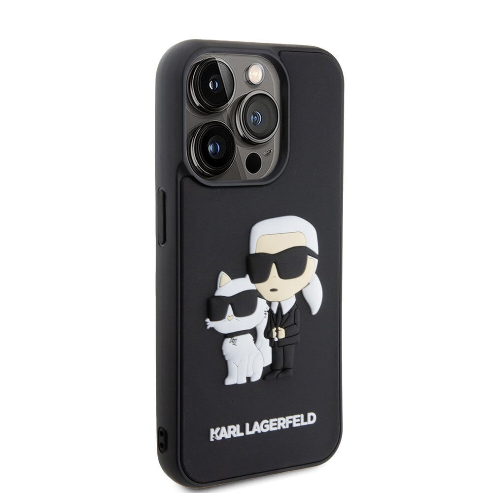 Karl Lagerfeld Karl Lagerfeld iPhone 15 Pro Back cover case - Rubber Karl and Choupette Case - Black