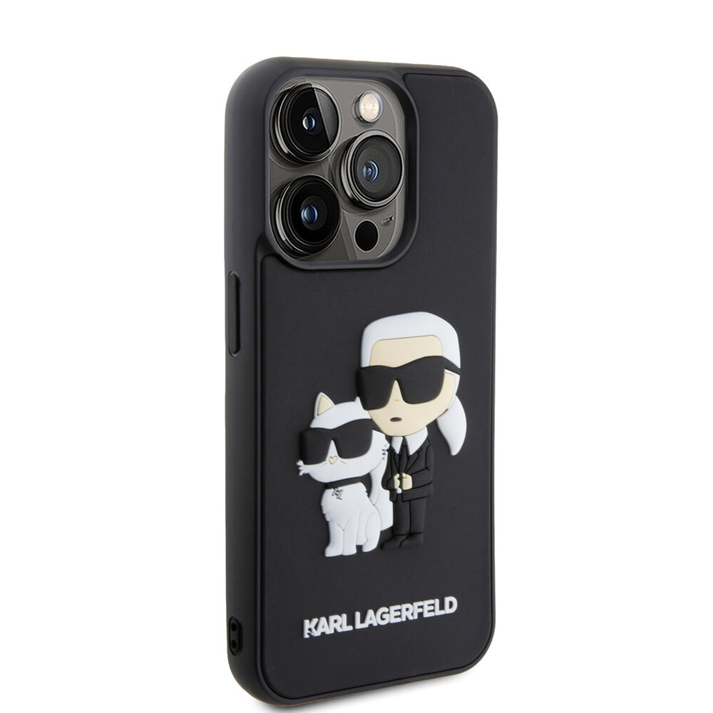 Karl Lagerfeld Karl Lagerfeld iPhone 15 Pro Backcover hoesje - Rubber Karl and Choupette Case - Zwart Karl Lagerfeld Karl Lagerfeld iPhone 15 Pro Backcover hoesje - Rubber Karl and Choupette Case - Zwart