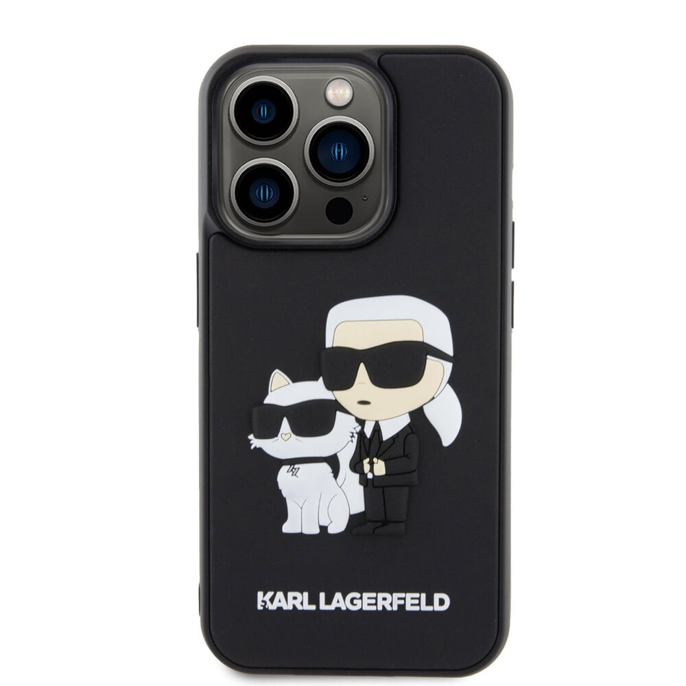 Karl Lagerfeld Karl Lagerfeld iPhone 15 Pro Back cover case - Rubber Karl and Choupette Case - Black
