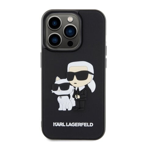 Karl Lagerfeld Karl Lagerfeld iPhone 15 Pro Back cover case - Rubber Karl and Choupette Case - Black
