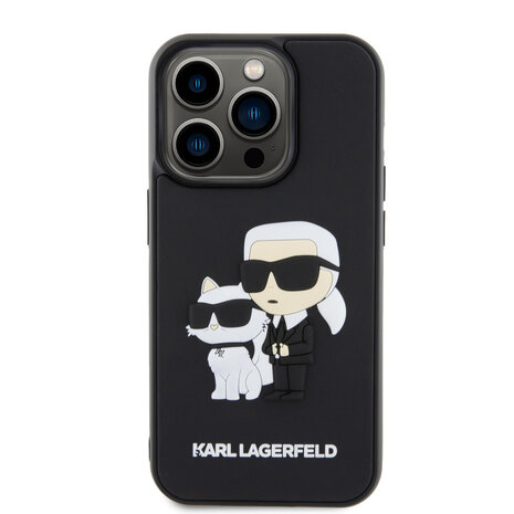 Karl Lagerfeld Karl Lagerfeld iPhone 15 Pro Backcover hoesje - Rubber Karl and Choupette Case - Zwart Karl Lagerfeld Karl Lagerfeld iPhone 15 Pro Backcover hoesje - Rubber Karl and Choupette Case - Zwart