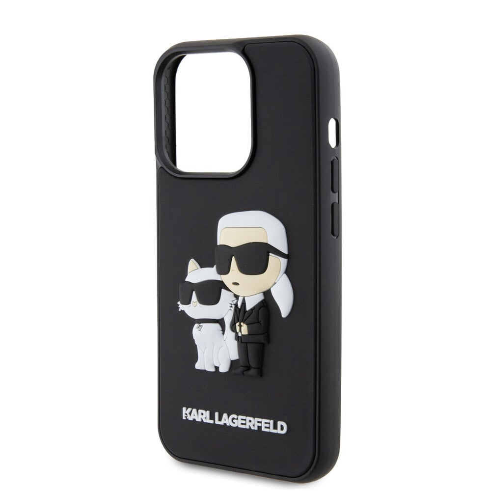 Karl Lagerfeld Karl Lagerfeld iPhone 15 Pro Back cover case - Rubber Karl and Choupette Case - Black