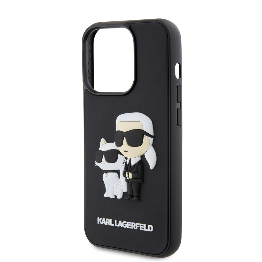 Karl Lagerfeld Karl Lagerfeld iPhone 15 Pro Backcover hoesje - Rubber Karl and Choupette Case - Zwart Karl Lagerfeld Karl Lagerfeld iPhone 15 Pro Backcover hoesje - Rubber Karl and Choupette Case - Zwart