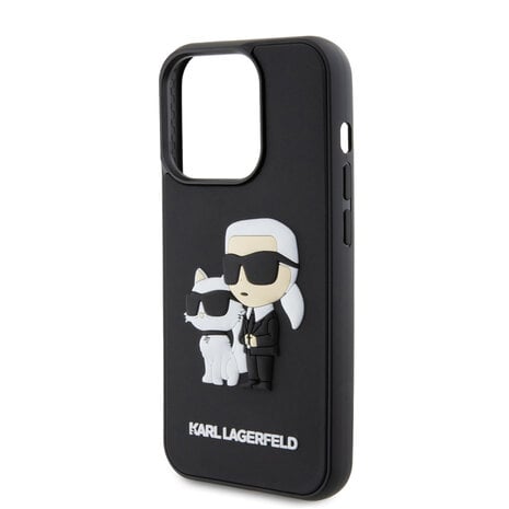 Karl Lagerfeld Karl Lagerfeld iPhone 15 Pro Back cover case - Rubber Karl and Choupette Case - Black