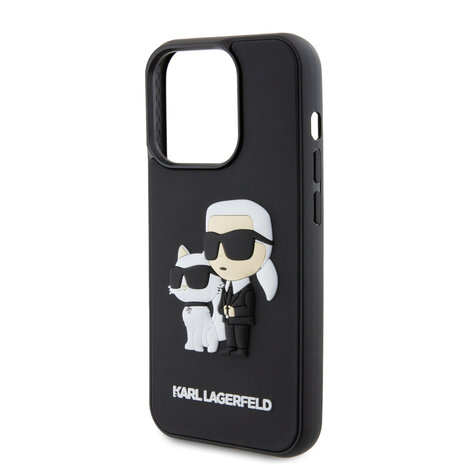 Karl Lagerfeld Karl Lagerfeld iPhone 15 Pro Backcover hoesje - Rubber Karl and Choupette Case - Zwart Karl Lagerfeld Karl Lagerfeld iPhone 15 Pro Backcover hoesje - Rubber Karl and Choupette Case - Zwart