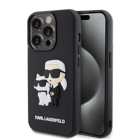 Karl Lagerfeld Karl Lagerfeld iPhone 15 Pro Back cover case - Rubber Karl and Choupette Case - Black