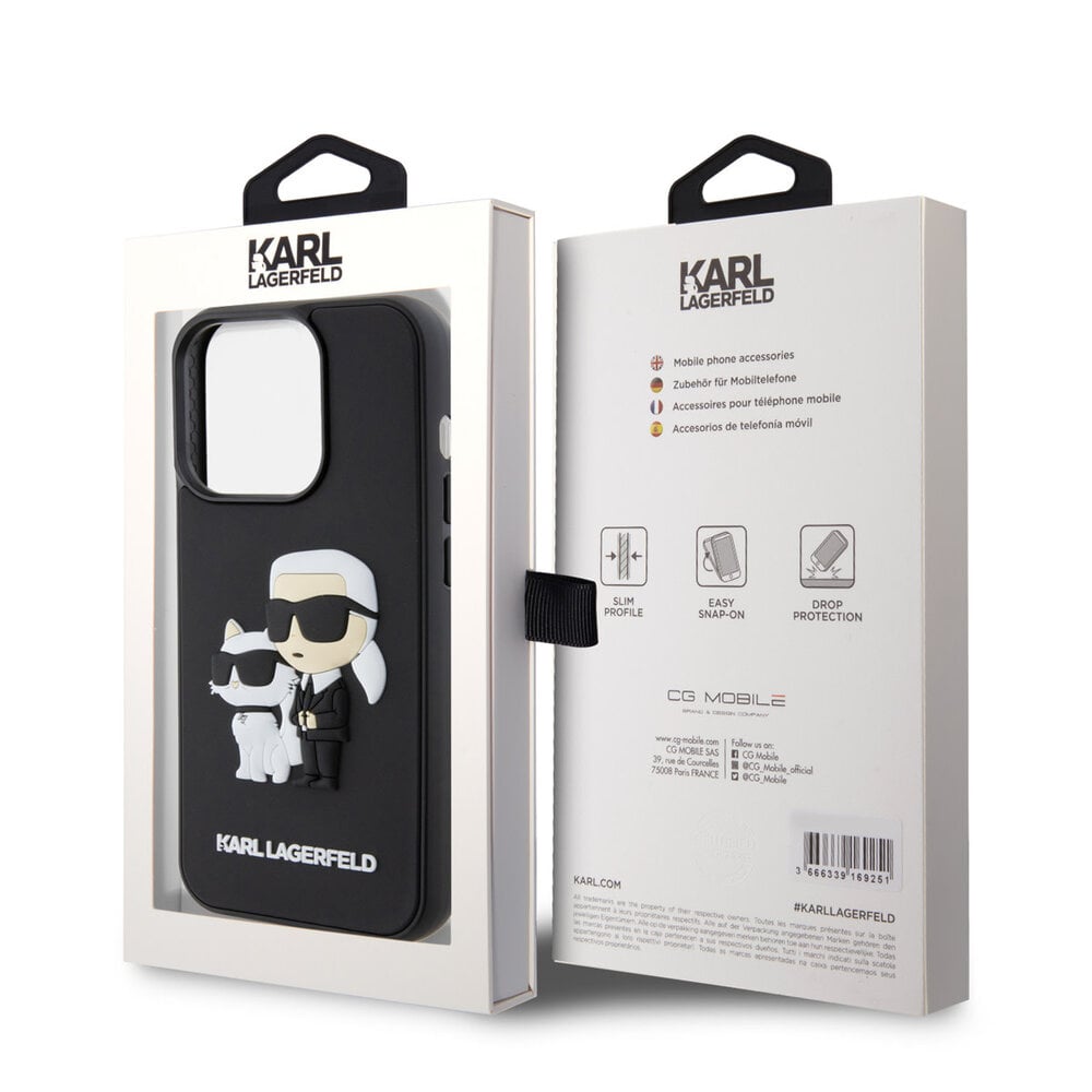 Karl Lagerfeld Karl Lagerfeld iPhone 15 Pro Back cover case - Rubber Karl and Choupette Case - Black