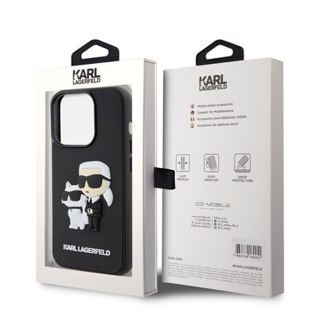 Karl Lagerfeld Karl Lagerfeld iPhone 15 Pro Back cover case - Rubber Karl and Choupette Case - Black