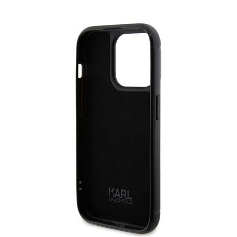 Karl Lagerfeld Karl Lagerfeld iPhone 15 Pro Back cover case - Hardcase Rhinestone Logo Metal Plate - Black