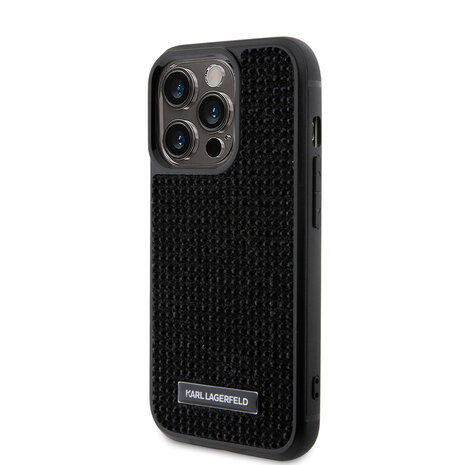 Karl Lagerfeld Karl Lagerfeld iPhone 15 Pro Back cover case - Hardcase Rhinestone Logo Metal Plate - Black