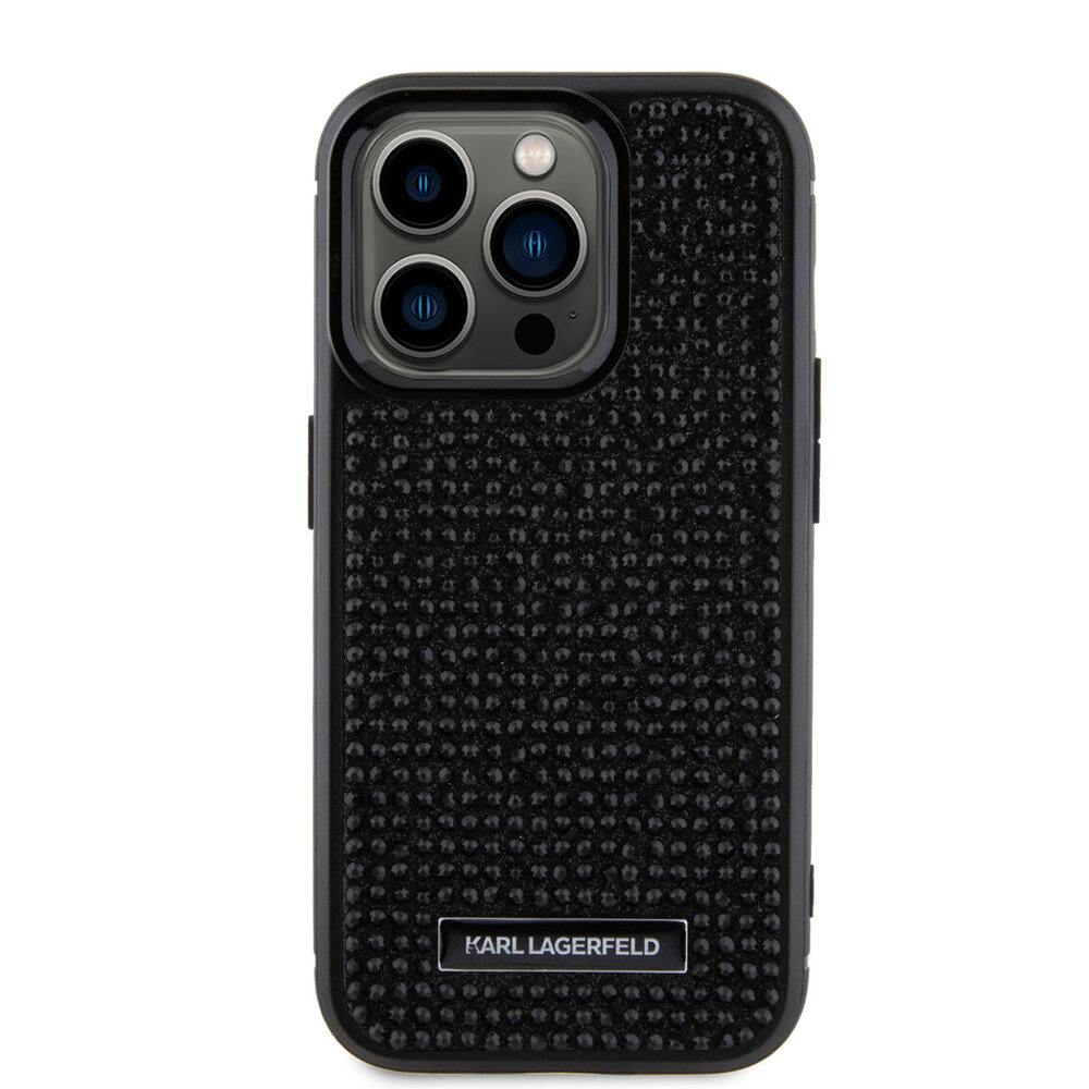 Karl Lagerfeld Karl Lagerfeld iPhone 15 Pro Back cover case - Hardcase Rhinestone Logo Metal Plate - Black